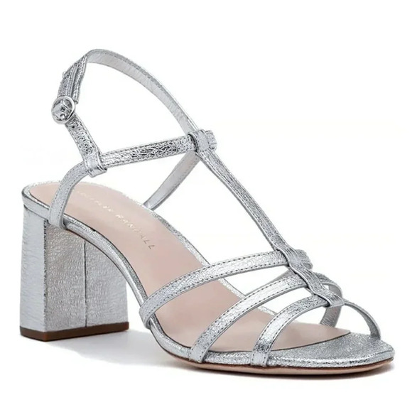 Loeffler Randall Women's Elena Heel Sandal Silver Leather Size 6.5 (MSRP $350) - Picture 1 of 12